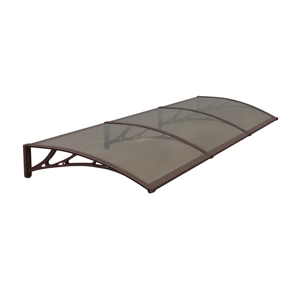 Copertină PREMIUM de ușă 300x120cm marchiză adăpost acoperiș - brațe maro - placă 6mm întreagă bronz - Maro/Bronz