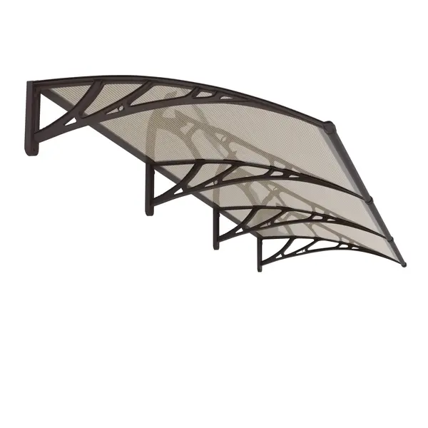 Copertină PREMIUM de ușă 300x150cm / marchiză / adăpost / acoperiș - brațe maro - placă 6mm întreagă bronz - Maro/Bronz