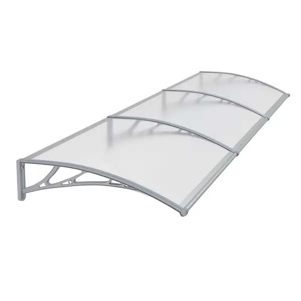 Copertină PREMIUM de ușă 300x80cm / marchiză / adăpost / acoperiș - brațe gri - placă 6mm întreagă transparent - Gri/Transparent