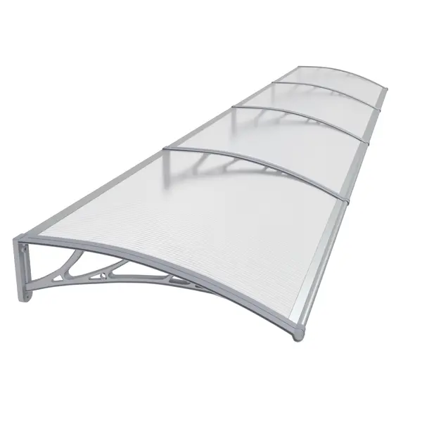 Copertină PREMIUM de ușă 400x80cm / marchiză / adăpost / acoperiș - brațe gri - placă 6mm întreagă transparent - Gri/Transparent