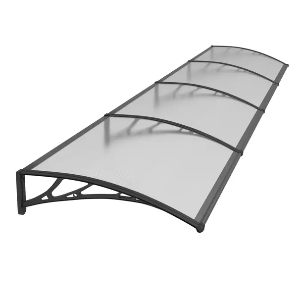 Copertină PREMIUM de ușă 400x80cm / marchiză / adăpost / acoperiș - brațe negre - placă 6mm întreagă transparent - Negru/Transparent