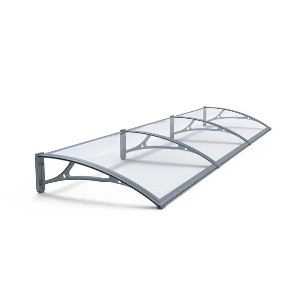 Copertină PRO Alu+Plexiglas de ușă 240x150cm marchiză adăpost acoperiș gri-transparent - Gri/Transparent