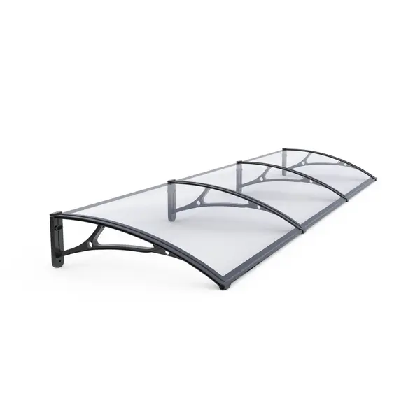 Copertină PRO Alu+Plexiglas de ușă 360x100cm marchiză adăpost acoperiș negru-transparent - Negru/Transparent
