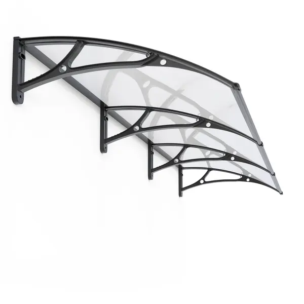 Copertină PRO Alu+Plexiglas de ușă 360x80cm marchiză adăpost acoperiș negru-transparent - Negru/Transparent