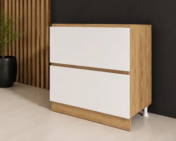 Corp inferior bucatarie Chelsea 2 sertare Stejar K003 Acril Alb80x49x82 cm