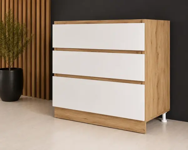 Corp inferior bucatarie Chelsea 3 sertare Stejar K003 Acril Alb 80x49x82 cm