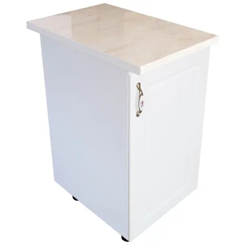 Corp inferior cu 1 usa Zebra, Alb/MDF Alb lucios, cu blat Travertin, 40 x 85 x 60 cm