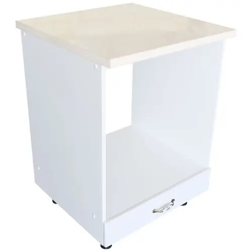 Corp pentru cuptor incorporabil cu sertar Zebra, Alb/MDF Alb mat, cu blat Travertin, 60 x 85 x 60 cm