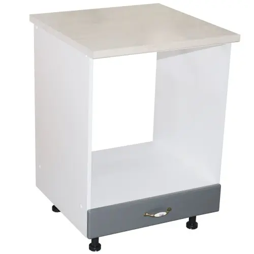 Corp pentru cuptor incorporabil cu sertar Zebra, Alb/MDF gri, cu blat travertin, 60 x 85 x 60 cm
