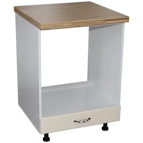 Corp pentru cuptor incorporabil cu sertar Zebra, Alb/MDF Vanilie, cu blat artar, 60 x 85 x 60 cm