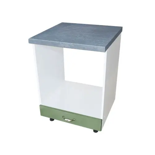 Corp pentru cuptor incorporabil cu sertar Zebra, Alb/MDF Verde, cu blat beton, 60 x 85 x 60 cm