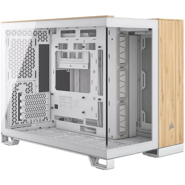 CORSAIR Carcasa Corsair 2500X, AIRFLOW, RGB, Mid-Tower, Tempered glass, Alb si lemn