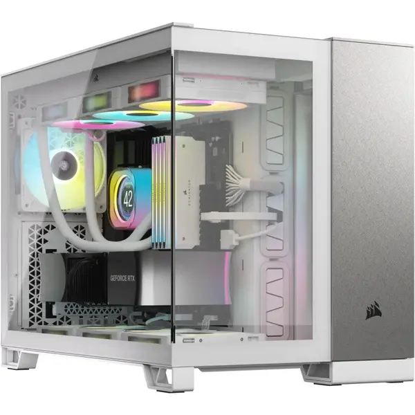 CORSAIR Carcasa CORSAIR 2500X, AIRFLOW, RGB, Mid-Tower, Tempered Glass, mATX, Alb Satin / Gri