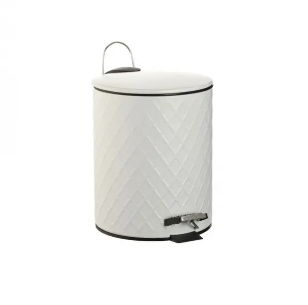 Cos de gunoi cu capac si finisaj mat, Rotund, Alb, Metal, 5 litri