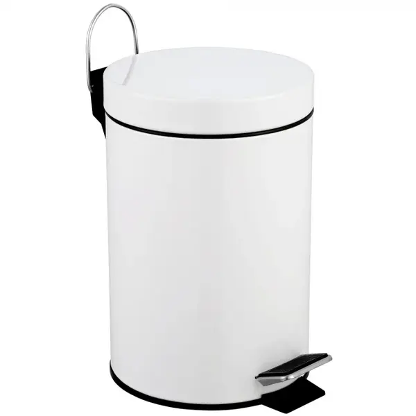 Cos de gunoi cu pedala, Otel, Rotund, Alb, 3L