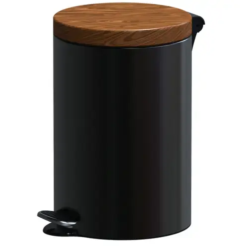 Cos de gunoi cu pedala Studio Casa, Metal, 12L, Negru/Wood