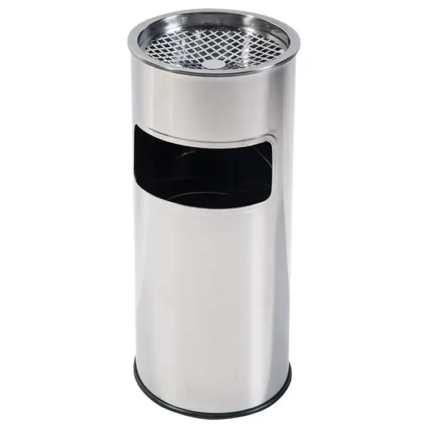 Cos de gunoi cu scrumiera 25 cm inox cu galeata interioara Cos de gunoi cu scrumiera 25 cm inox cu galeata interioara