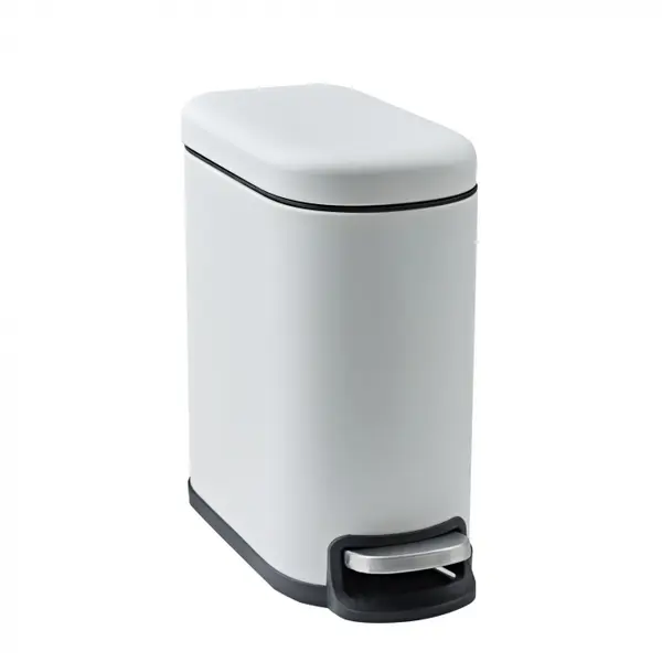 Cos de gunoi Slim White, pentru baie, Dreptunghiular, 5L, cu pedala, Otel
