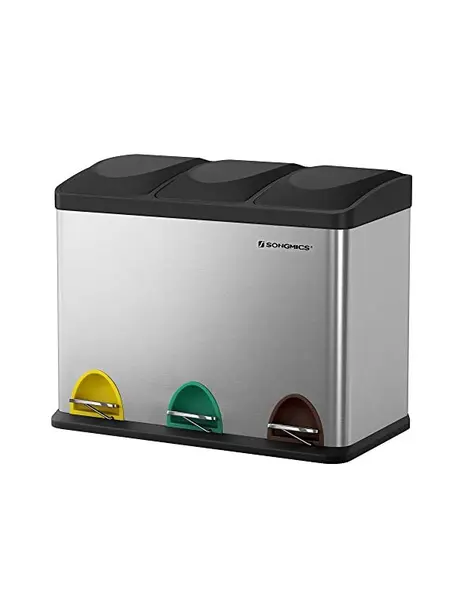 Cos de reciclare, Songmics, 3 x 15 L, Silver, LTB45L