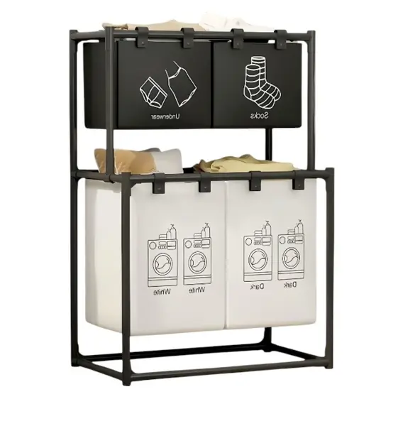 Cos de rufe metalic 3 nivele 4 sectiuni negru 57x28x97