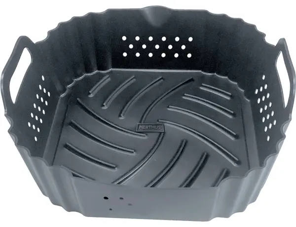 Coș din silicon pentru air fryer Nerthus – 20,5 x 20,5 cm, negru