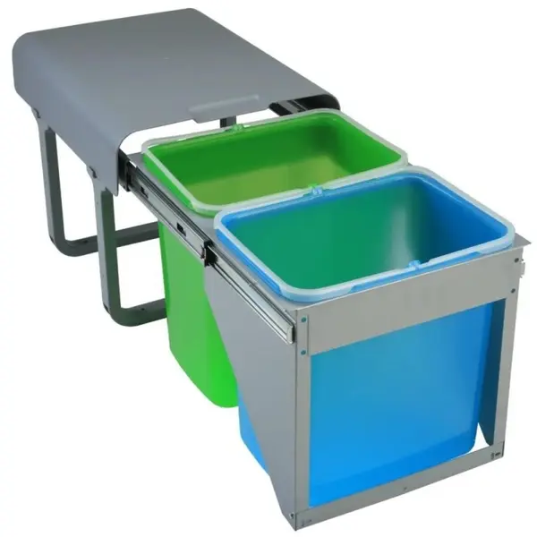 Cos Gunoi Model Sportelo Extractabil, 2 Cuve x 16 L, Finisaj Gri