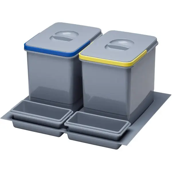 Cos Gunoi Selecto/Multino pentru Sertar Idealbox, 1 Cuve x 15 L+ 2x7 L, H300 mm, 473 x 509 mm, Finisaj Gri
