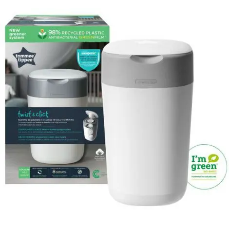 Cos pentru scutece Tommee Tippee Sangenic Twist and Click Reciclabil, Alb Gri