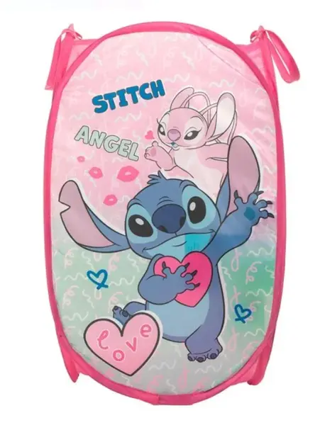 Cos pliabil pentru jucarii,model Stitch,roz,36x58 cm