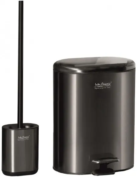 Coș si perie de toaletă Inter Ceramic - 8355GG, 6 l, Anti-Fingerprint, gri