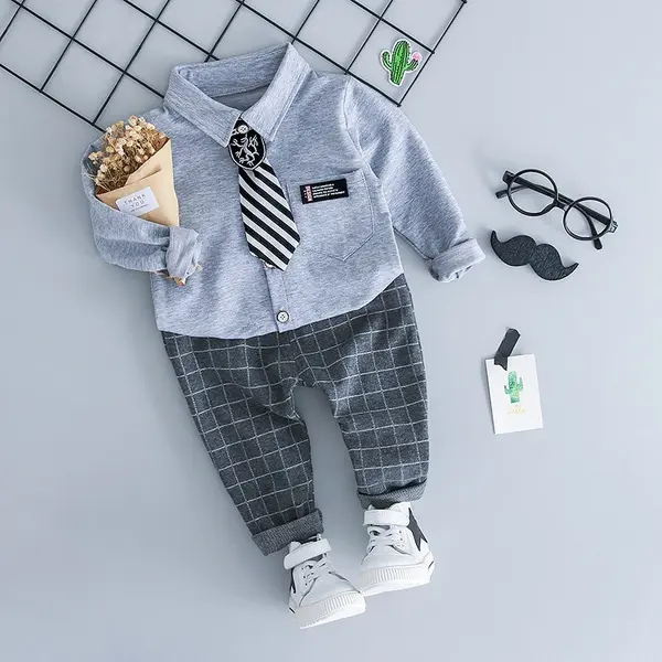 Costum Baieți Elegant Cu Cămașă Gri - 18-24 luni