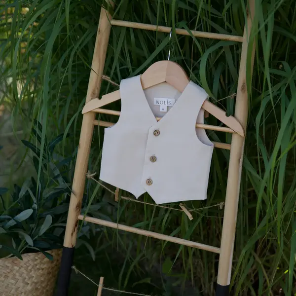 Costum Botez Baieti Bej Vesta Cu Pantaloni - 62