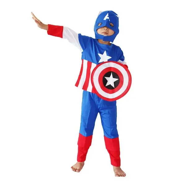Costum Captain America pentru copii, albastru, 110-120 cm, 5-7 ani