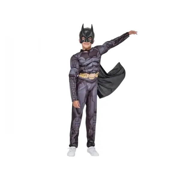 Costum carnaval Batman cu muschi pentru copii DEPOX , M, 5-7 ani, 110-120 cm, gri