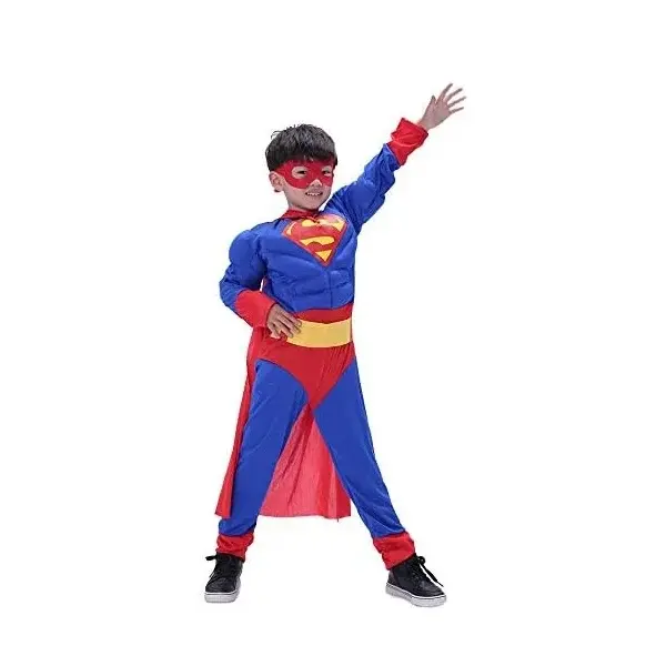 Costum carnaval Superman cu muschi pentru copii, Justice, rosu-albastru, 5-7 ani, 110-125 cm