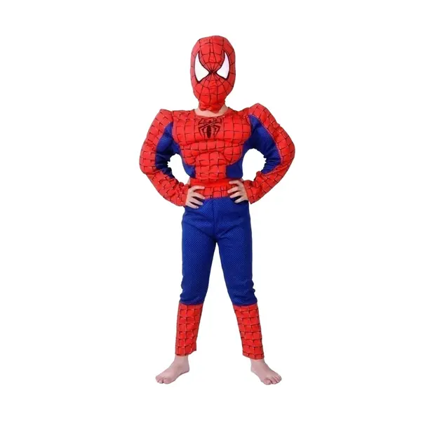 Costum Clasic Spiderman cu muschi, rosu, 120-130 cm, 7-9 ani