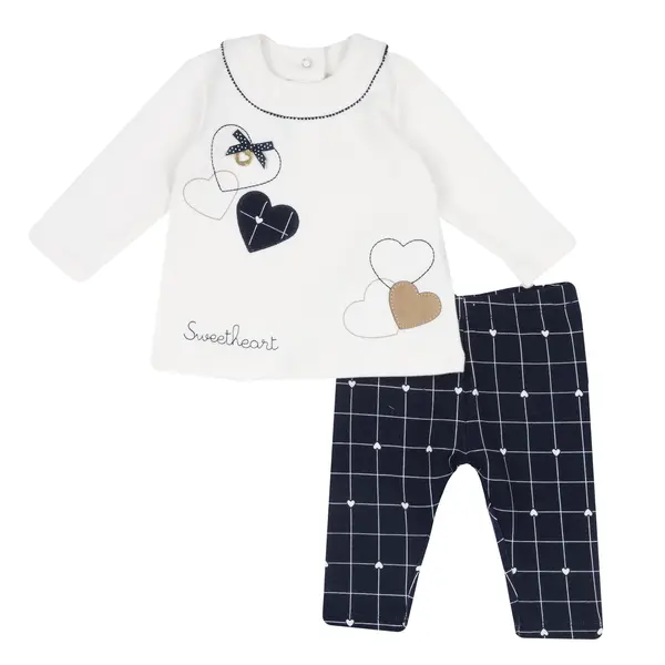 Costum copii Chicco, bluza si colanti, alb cu bleumarin, 75683-65MFCO