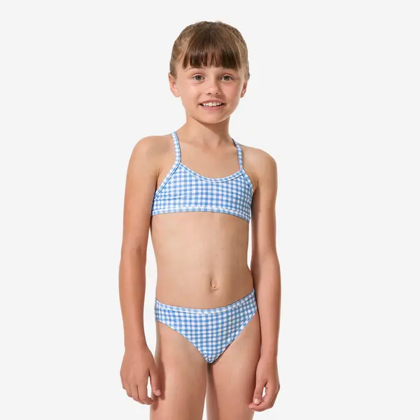 Costum de baie 2 piese surf bretele încrucișate Vichy Boni Albastru Fete