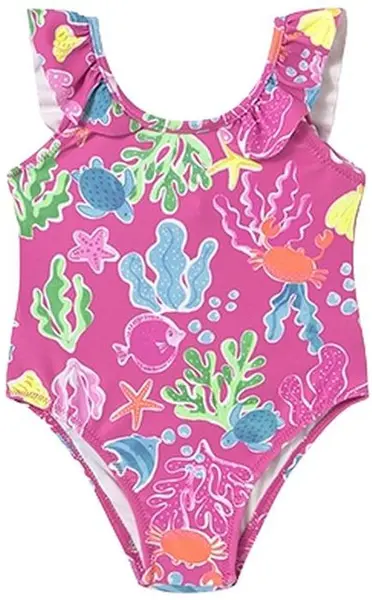 Costum de baie întreg pentru bebeluși Mayoral - Lumea marină, fucsia, 6 luni