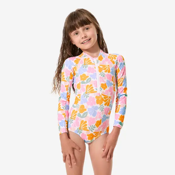 Costum de baie întreg surf mâneci lungi anti-UV UPF50+, UV>95% Alb Fete