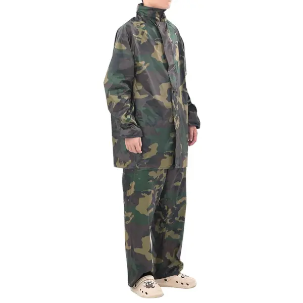 Costum de ploaie, 2 piese, cu gluga, imprimeu camuflaj, xxl