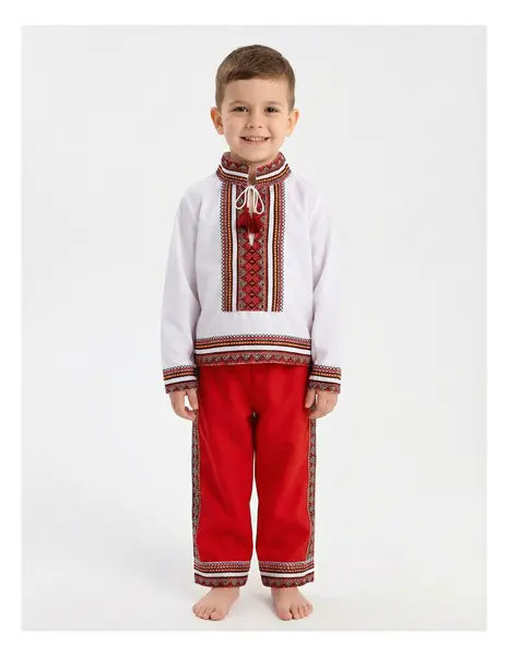Costum national Carol alb-rosu