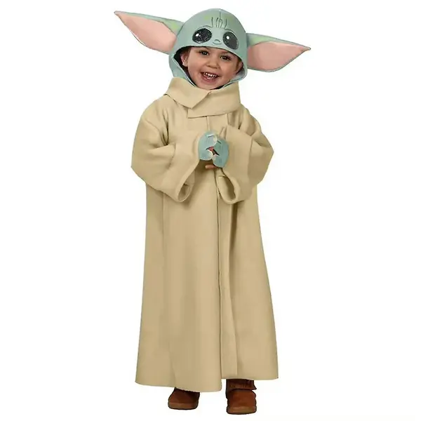 Costum pentru copii, Baby Yoda, bej, masca inclusa, 7-9 ani, 120-130 cm