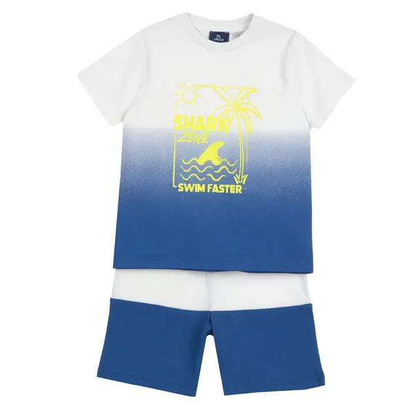 Costum plaja copii Chicco, tricou si pantaloni, albastru, 01223-70MC