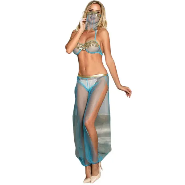 Costum sexy SUBBLIME India Style, set cu sutien, șalvari și accesorii, culoare albastru cu auriu, mărime S/M (model D-239899)