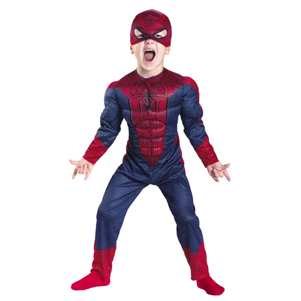 Costum Spiderman cu muschi pentru copii, rosu, 3-5 ani, 95-110 cm