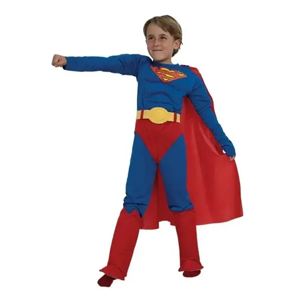 Costum Superman cu muschi, pelerina si masca, 7-9 ani, 120-130 cm
