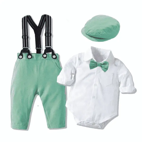 Costum Verde Baieti Cu Bretele Darius - 9-12 luni