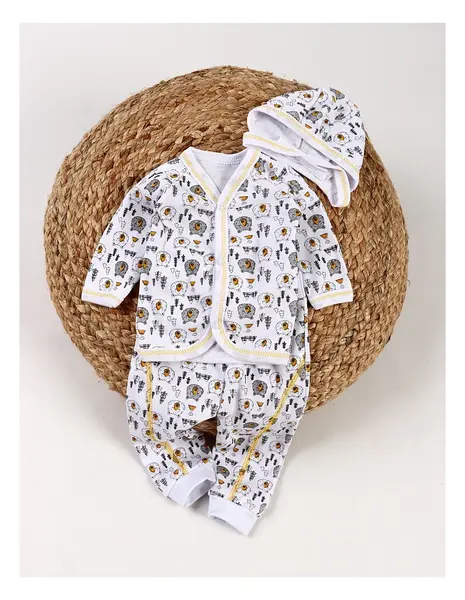 Costumas 3 piese, bebelusi Wild Bear, alb-galben