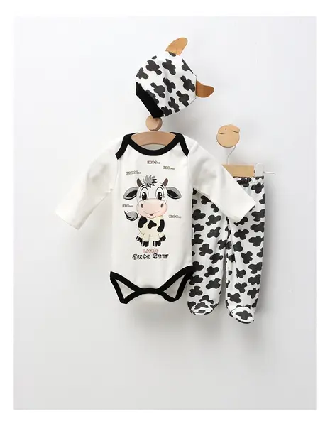 Costumas 3 piese Little Cute Cow, alb-negru